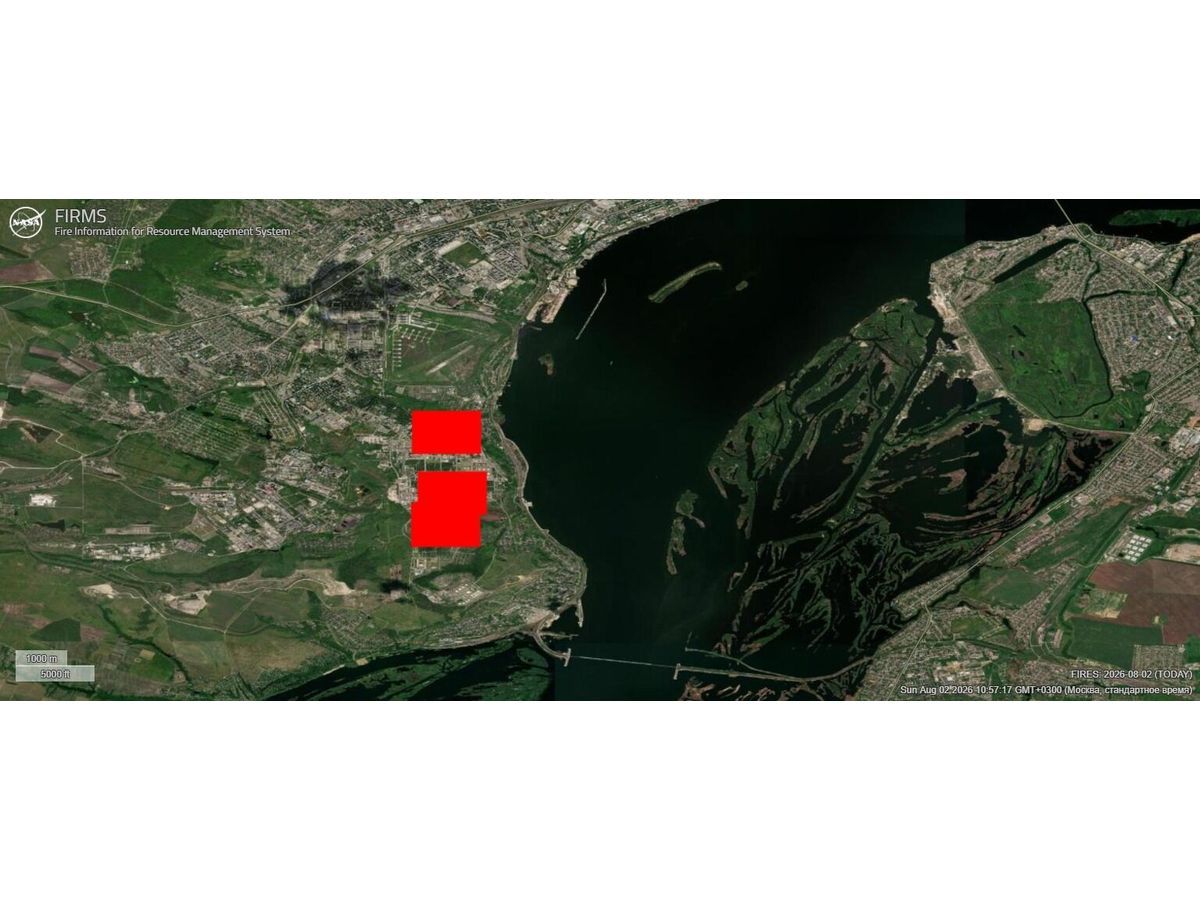 Images of the Saratov refinery by NASA's FIRMS show fresh heat anomalies on Aug. 2.
