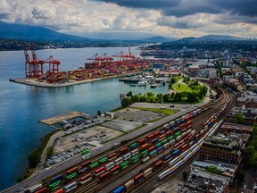 Rail yards feed the Port of Vancouver.