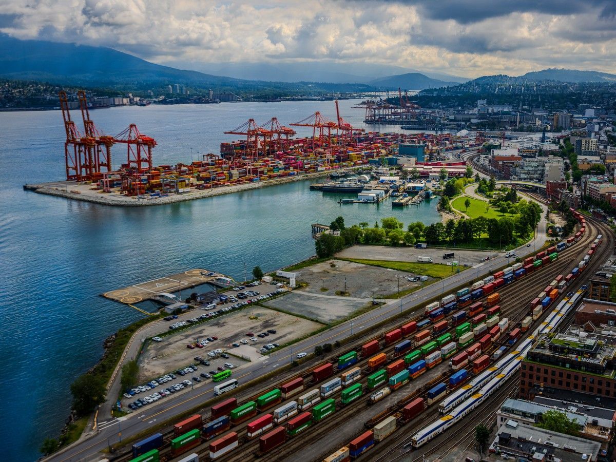 Port of Vancouver container and rail yard downtown.