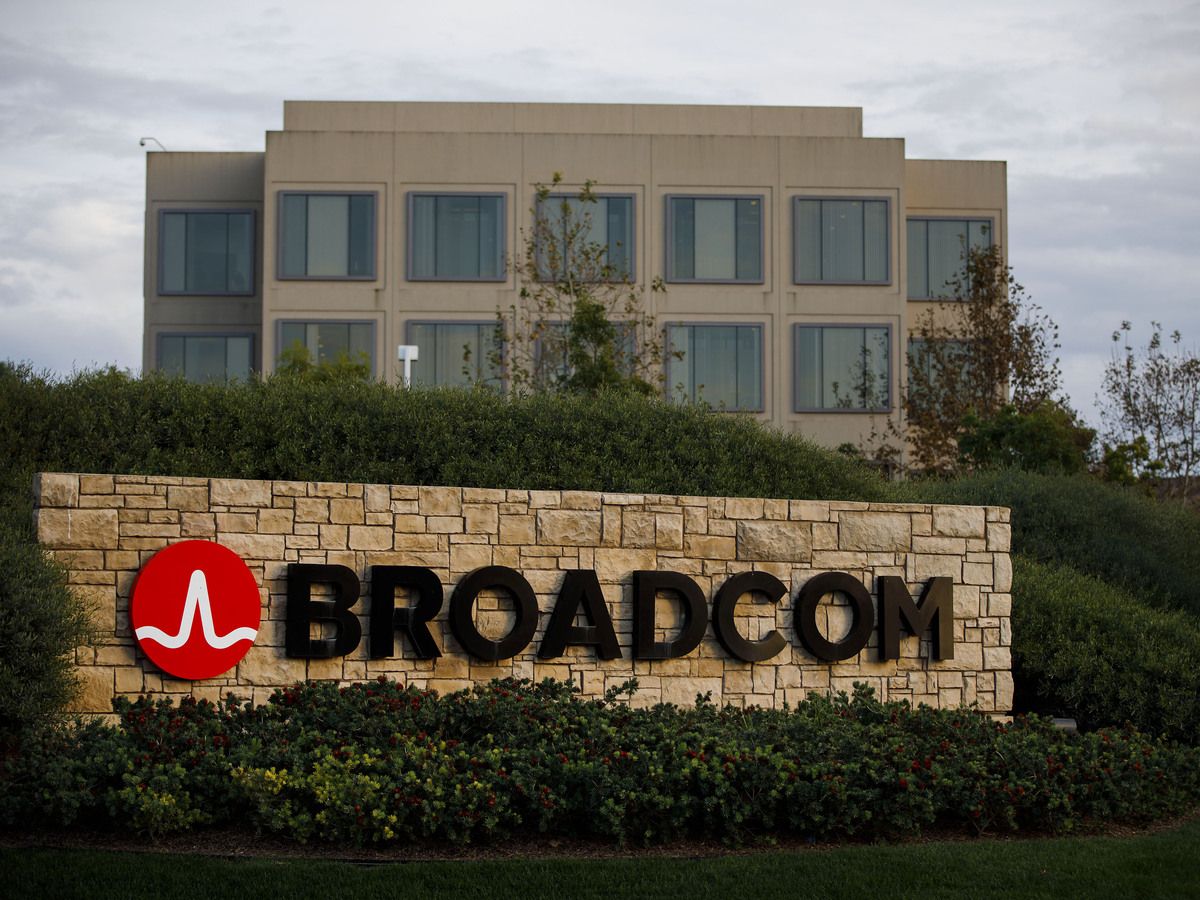 Signage is displayed outside of Broadcom Ltd. headquarters in Irvine, Calif. on Nov. 6, 2017.