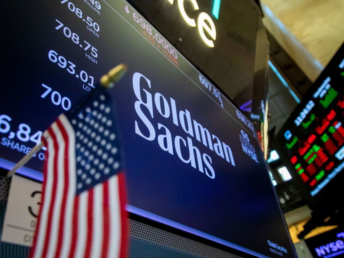 Goldman Sachs Group Inc. signage on the floor of the New York Stock Exchange (NYSE) in New York, US, on Wednesday, July 16, 2025.