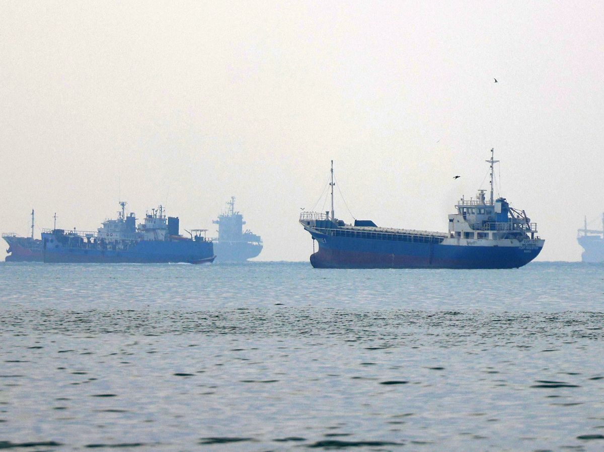 Vessels transit the Hormuz Strait off the coast of Iran's southern port city of Bandar Abbas on September 7, 2026.