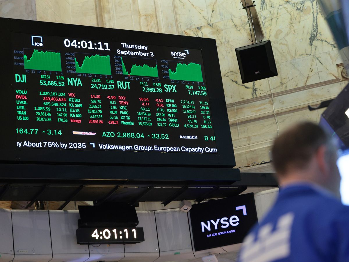 Stock market numbers are displayed on the floor of the New York Stock Exchange during afternoon trading on September 03, 2026 in New York City.