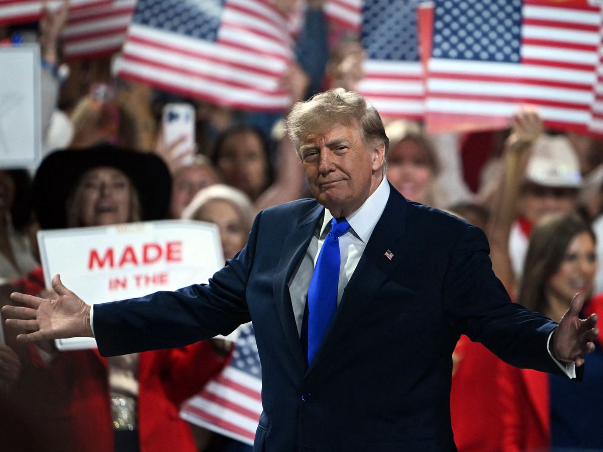 U.S. President Donald Trump arrives to speak during the Republican National Midterm Convention at the American Airlines Center in Dallas, Texas on September 9, 2026.
