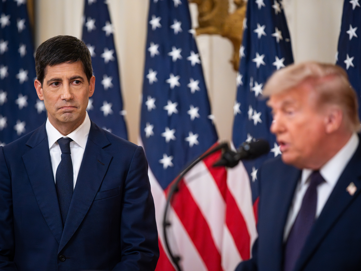 Kevin Warsh, incoming chairman of the US Federal Reserve, left, and US President Donald Trump during a swearing-in ceremony in the East Room of the White House in Washington, DC, US, on Friday, May 22, 2026.