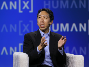 Andrew Ng speaks onstage during the