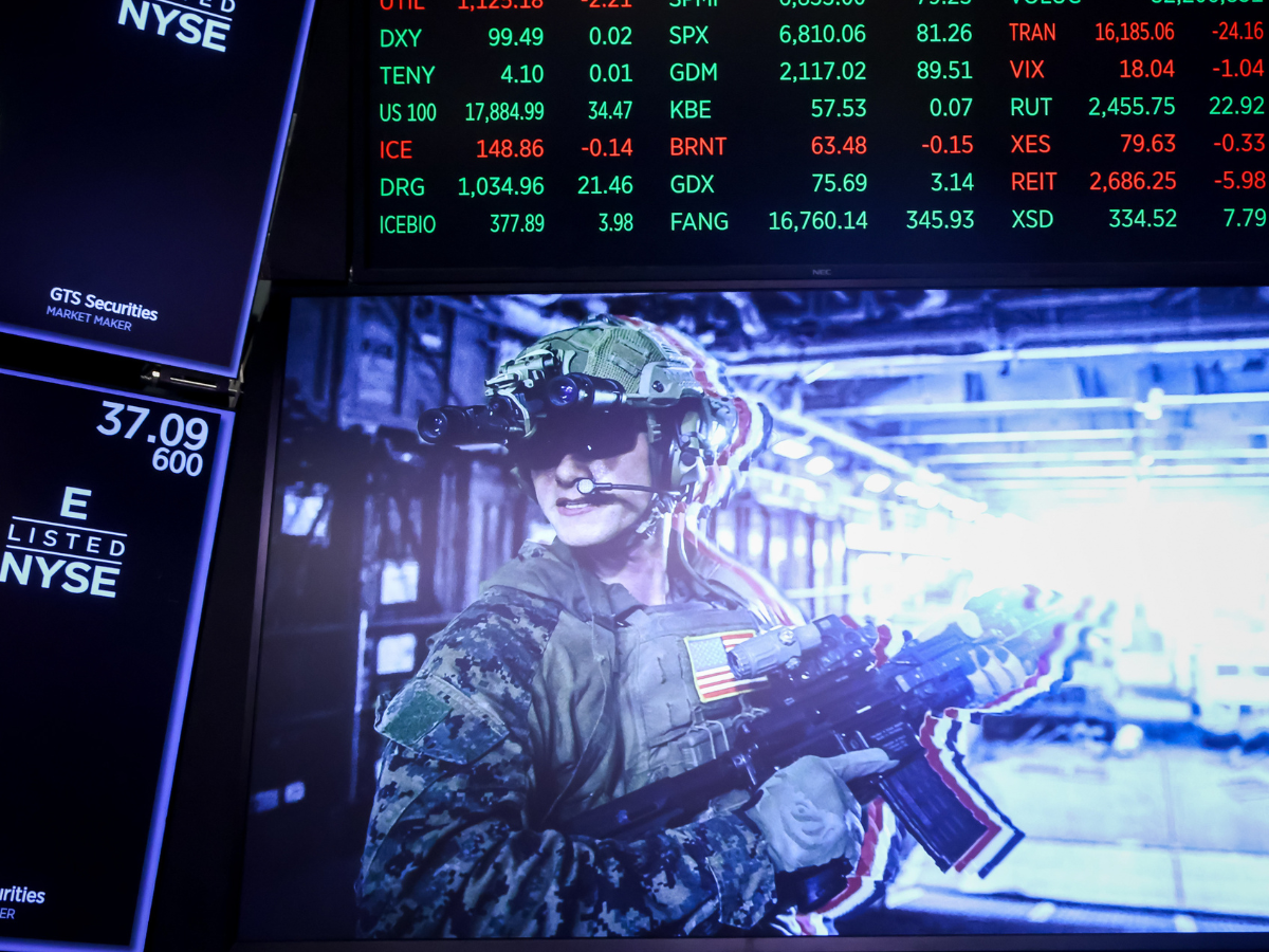 Marine Corp. signage on the floor of the New York Stock Exchange (NYSE) in New York, US, on Monday, Nov. 10, 2025. Wall