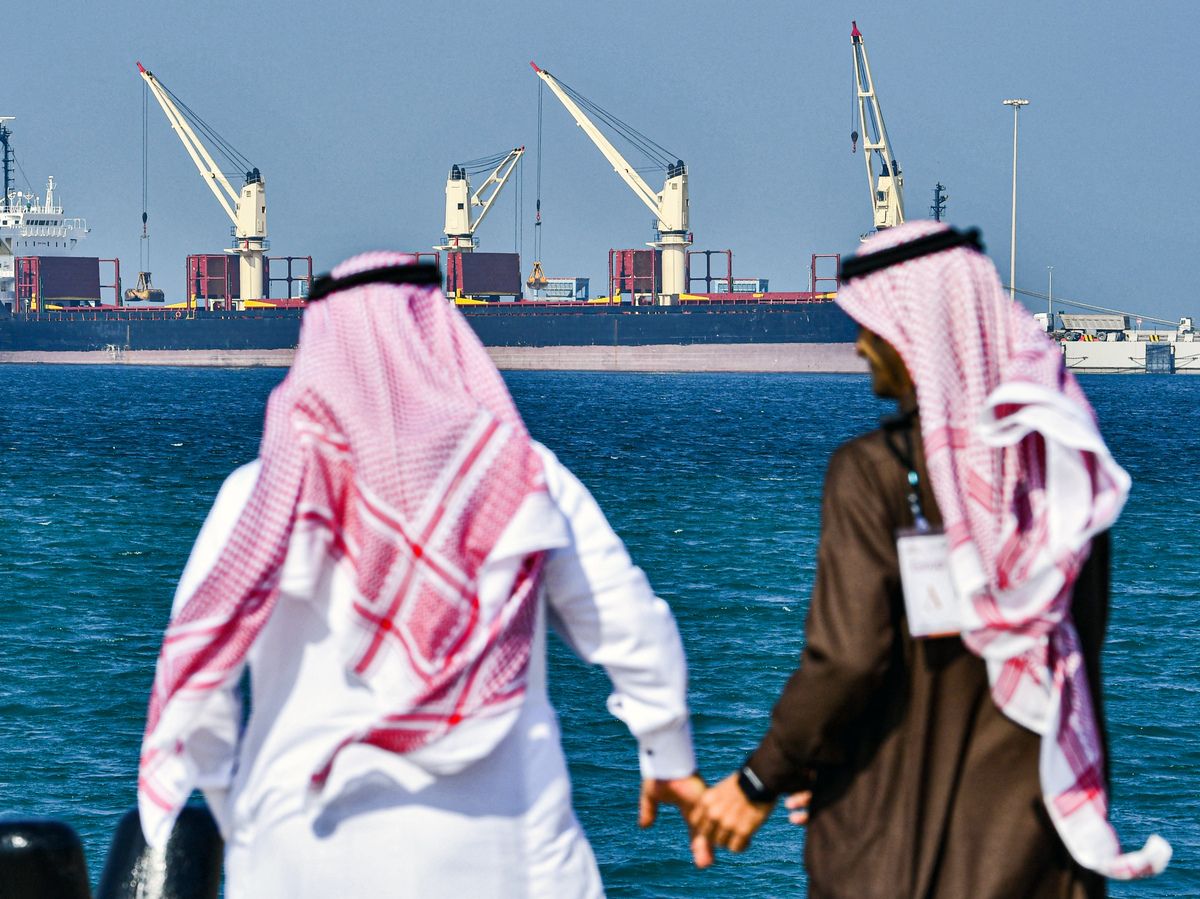This picture taken on December 11, 2019, shows an oil tanker at the port of Ras al-Khair, about 185 kilometres north of Dammam in Saudi Arabia's eastern province overlooking the Gulf.
