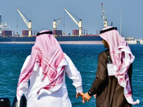This picture taken on December 11, 2019, shows an oil tanker at the port of Ras al-Khair, about 185 kilometres north of Dammam in Saudi Arabia's eastern province overlooking the Gulf.