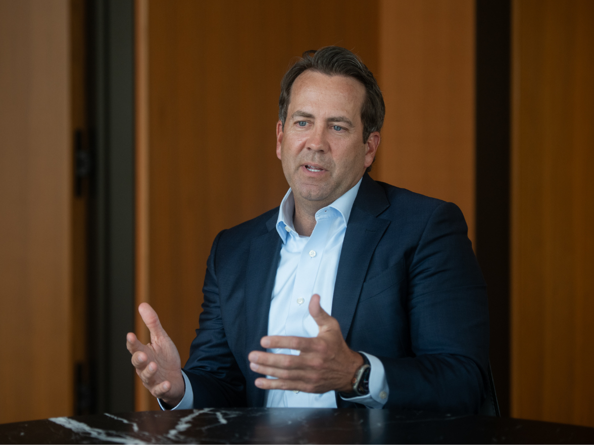 Travis Machen, chief executive officer and group head of global banking and markets at Scotiabank, speaks during an interview at the Scotiabank head office in Toronto, Ontario, Canada, on Thursday, Aug. 27, 2026.