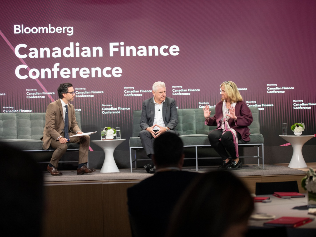 Ian Edwards, president and chief executive of AtkinsRealis, centre, and Susan Reisbord, incoming president and chief executive officer of Stantec, right, speak during the Bloomberg Canadian Finance Conference in New York, US, on Tuesday, Sept. 29, 2026. Ian Edwards, president and chief executive of AtkinsRealis, centre, and Susan Reisbord, incoming president and chief executive officer of Stantec, right, speak during the Bloomberg Canadian Finance Conference in New York, US, on Tuesday, Sept. 29, 2026.