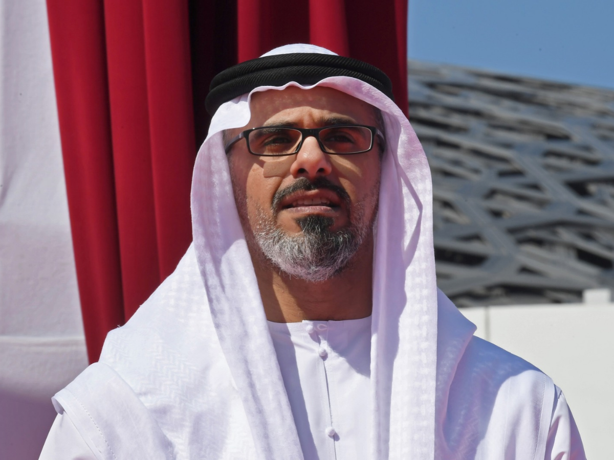 Sheikh Khaled bin Mohammed bin Zayed al-Nahyan, son of Abu Dhabi's Crown Prince Mohammed bin Zayed, is pictured in the Emirati capital during a ceremony marking the second anniversary of the Gulf emirate's Louvre museum on November 11, 2019.