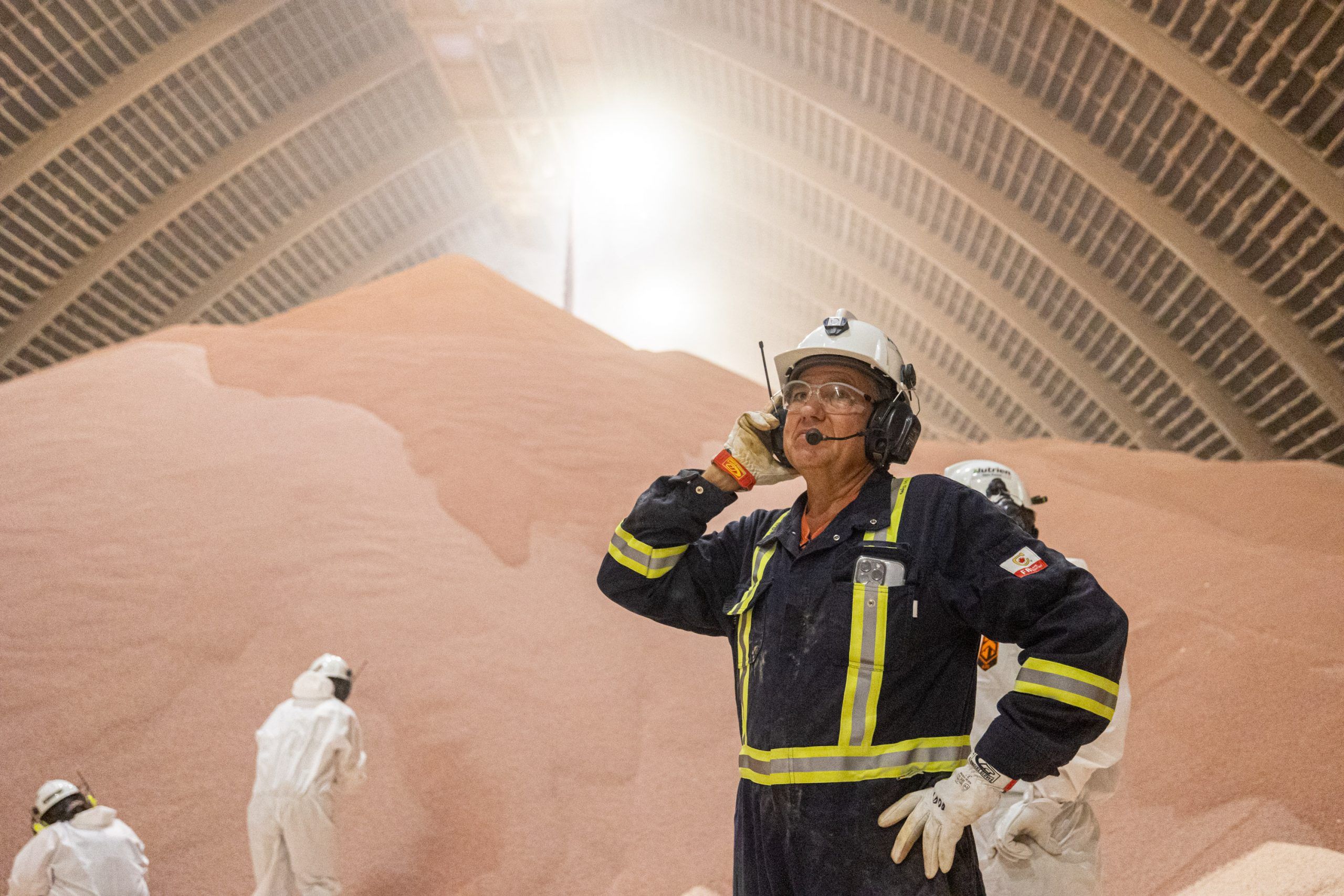 Potash is stored under cover in large sheds, to keep it dry since potash is water soluble. Photo taken in Allan, Sask. on Tuesday, October 1, 2024. (Michelle Berg / Saskatoon StarPhoenix).