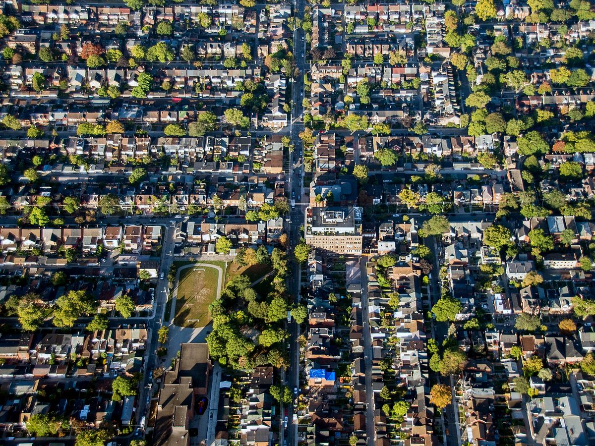 Homes are seen in this aerial photograph taken above Toronto, Ont.