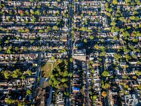 Homes are seen in this aerial photograph taken above Toronto, Ont.