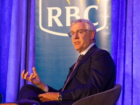 Dave McKay, chief executive of Royal Bank of Canada, takes part in a fireside chat on Oct. 8, 2025.