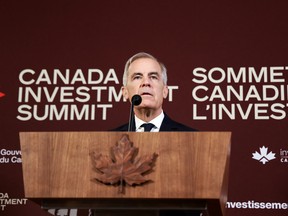 Prime Minister Mark Carney speaks during a press conference during the second day of the inaugural Canada Investment Summit in Toronto, Ont. on Sept. 15, 2026.