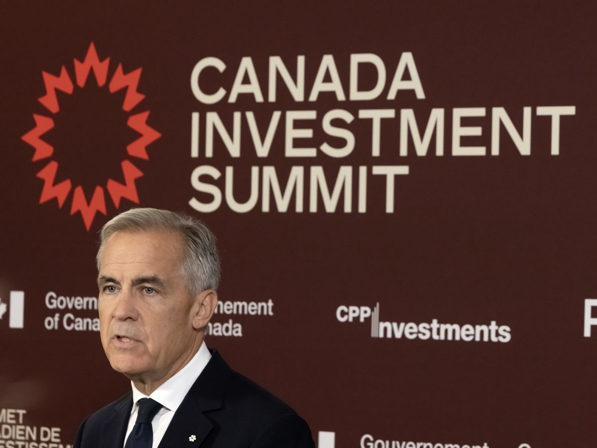 Prime Minister Mark Carney conducts a press conference at the Canada Investment Summit at the Four Seasons Hotel in Toronto, Sept. 15, 2026.