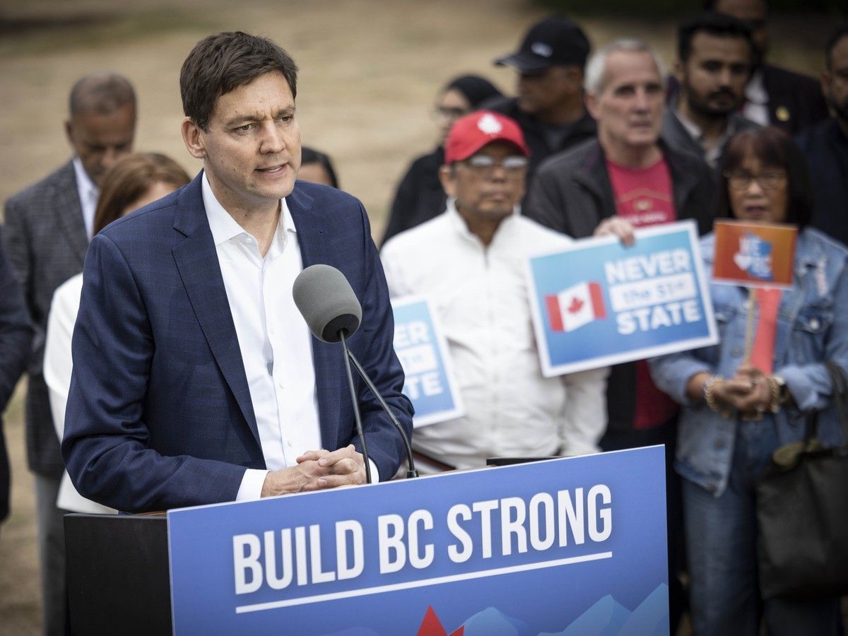 B.C. NDP Leader David Eby makes an election speech focused on health care at Peace Arch Provincial Park in Surrey on Wednesday, Sept. 23, 2026.