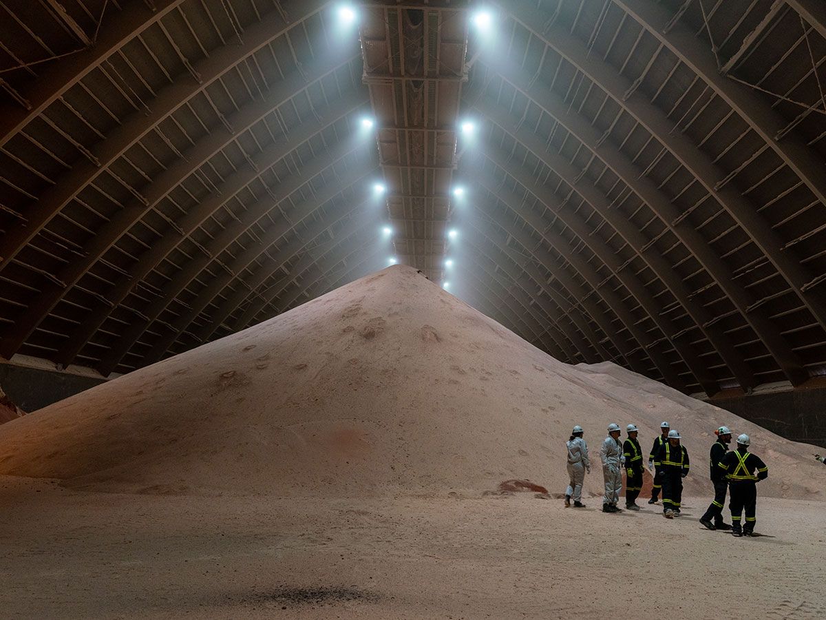 Potash is piled in a storage facility at the Nutrien Cory potash mine in Saskatoon, Sask. The U.S. receives 90 per cent of the potash it uses from Canada.