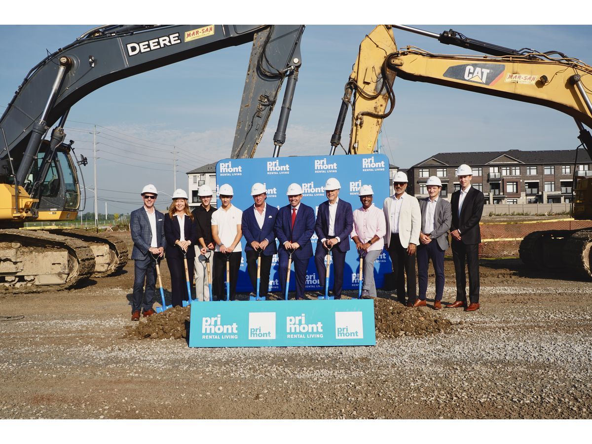 Primont Rental Living Offical Ground Breaking on site in Brampton, Ontario. Primont President Joe Montesano, Vice Presidents Lore Attardo and Charles Attardo, Brampton Mayor Patrick Brown in attendance with others.