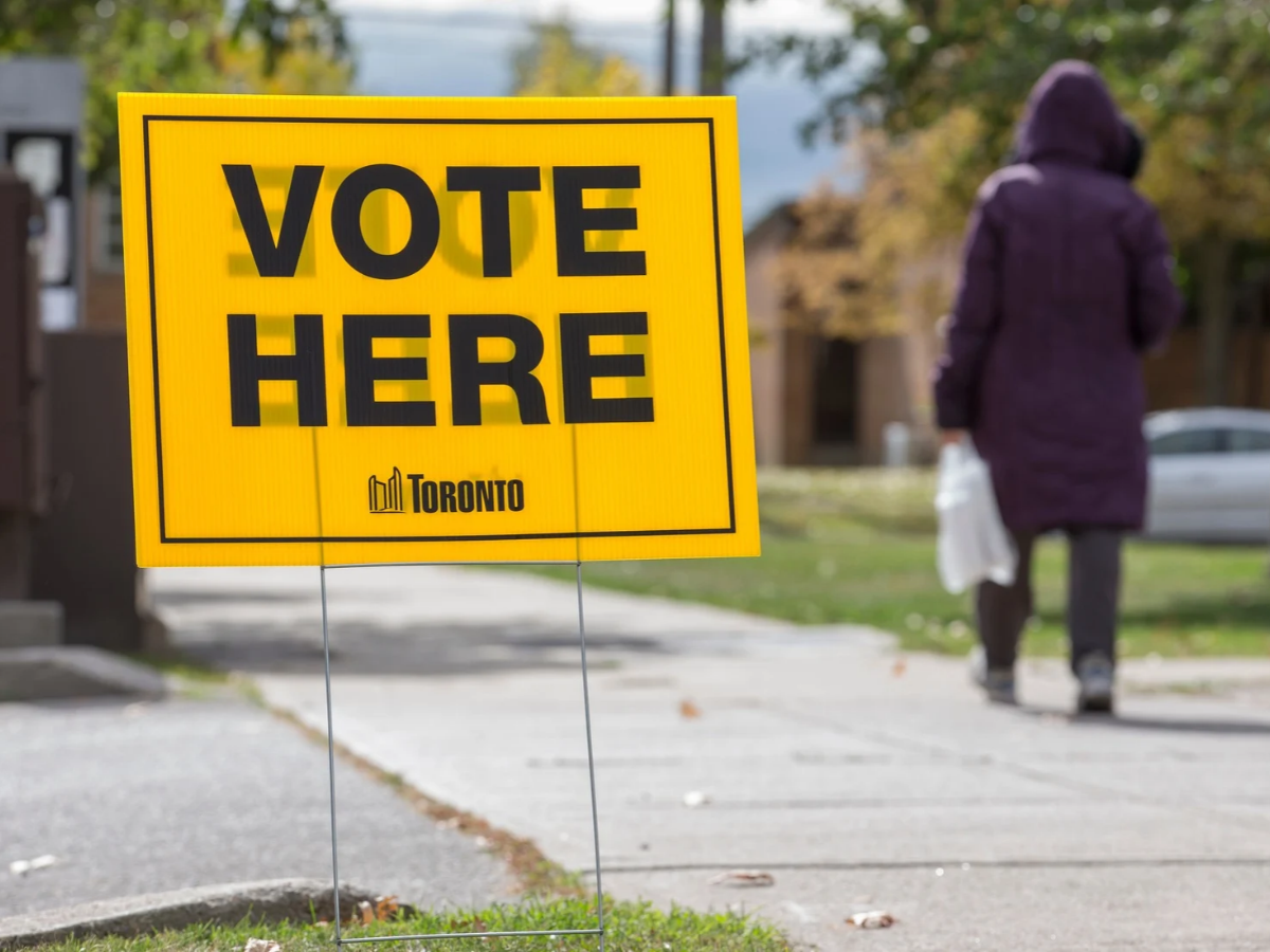 Early voting for this years municipal elections began today as people enter and exit a public library in the west end.