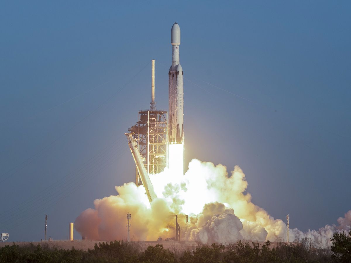 In this NASA handout, a SpaceX Falcon Heavy rocket launches with NASA'S Nancy Grace Roman Space Telescope onboard from Launch Complex 39A, at NASA's Kennedy Space Center on August 30, 2026 in Cape Canaveral, Florida.