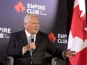 Ontario’s Premier Doug Ford makes the keynote speech for the Empire Club titled “State of the Province, Our Plan To Protect Ontario In Action”, at Toronto’s Metro Toronto Convention Centre, Wednesday October 14, 2026.