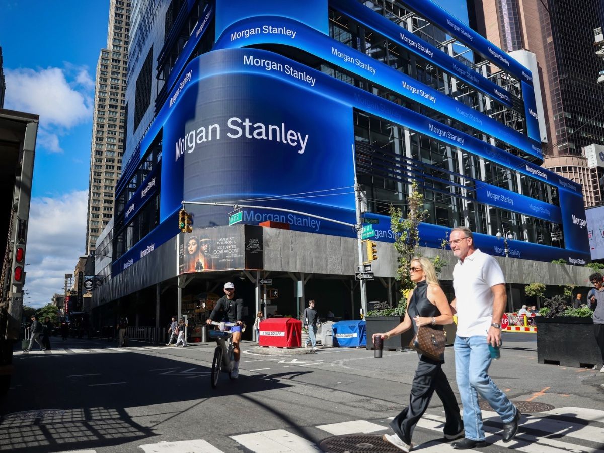 Signage at the Morgan Stanley headquarters in New York, US, on Monday, Oct. 12, 2026. Morgan Stanley is scheduled to release earnings figures on October 14.