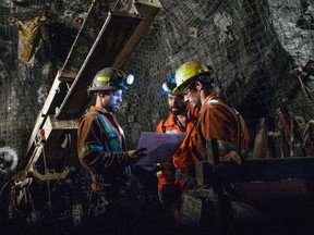 Contractors work at the underground Glencore Plc Bracemac-McLeod zinc mine in Malartic, Quebec, Canada, on Friday, Sept. 11, 2015