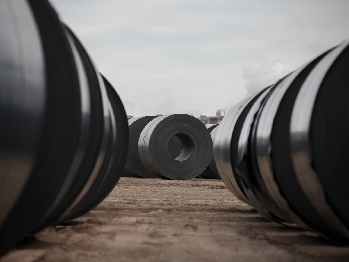 Steel coils sit to cool outside the Stelco plant in Nanticoke, Ont.