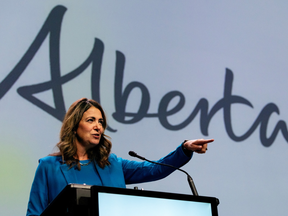 Alberta Premier Danielle Smith speaks to the Alberta Municipalities Annual Convention & Trade Show, in Edmonton Wednesday Sept. 23, 2026.