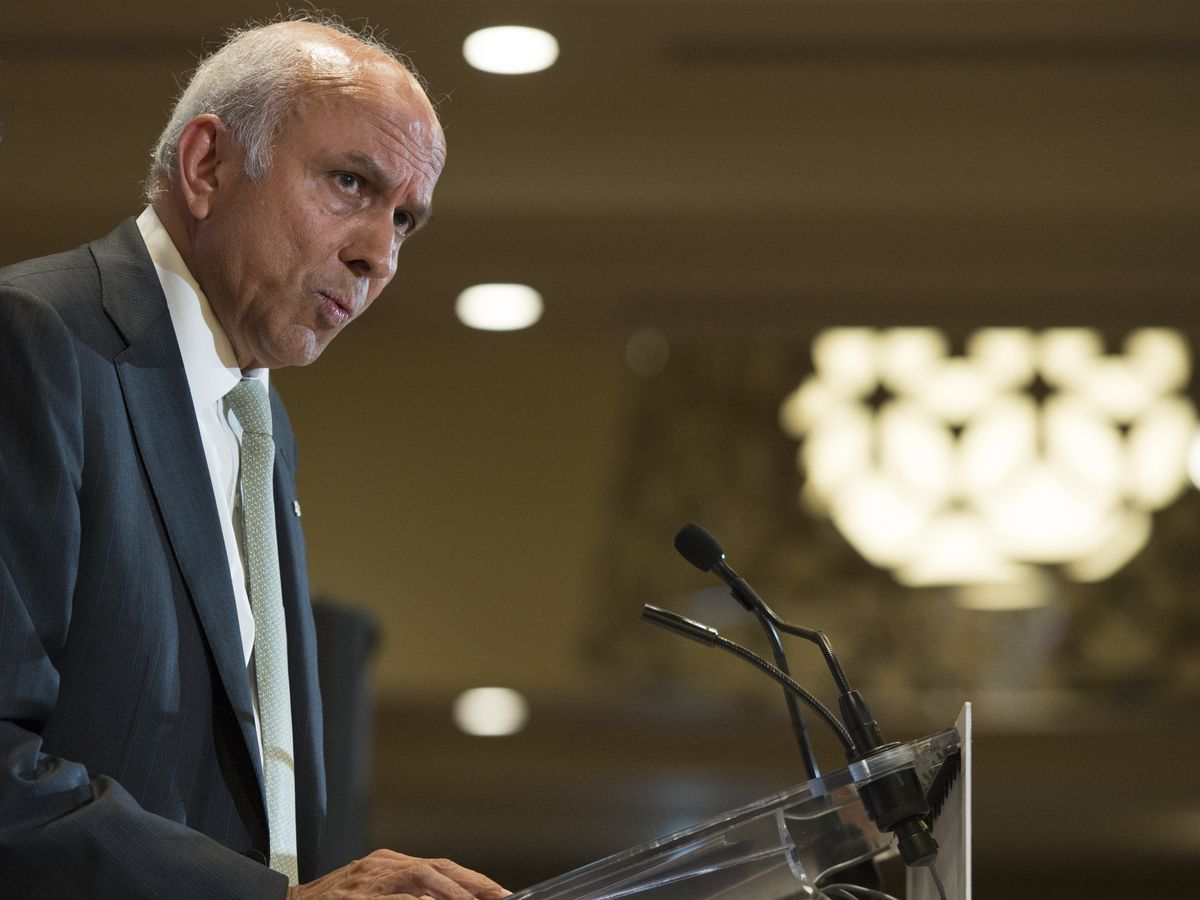 Prem Watsa, Founder, Chairman and CEO of Fairfax Financial Holdings, speaks to the Canadian Club during a luncheon held at the Sheraton Centre in Toronto, Ontario on May 18, 2017.