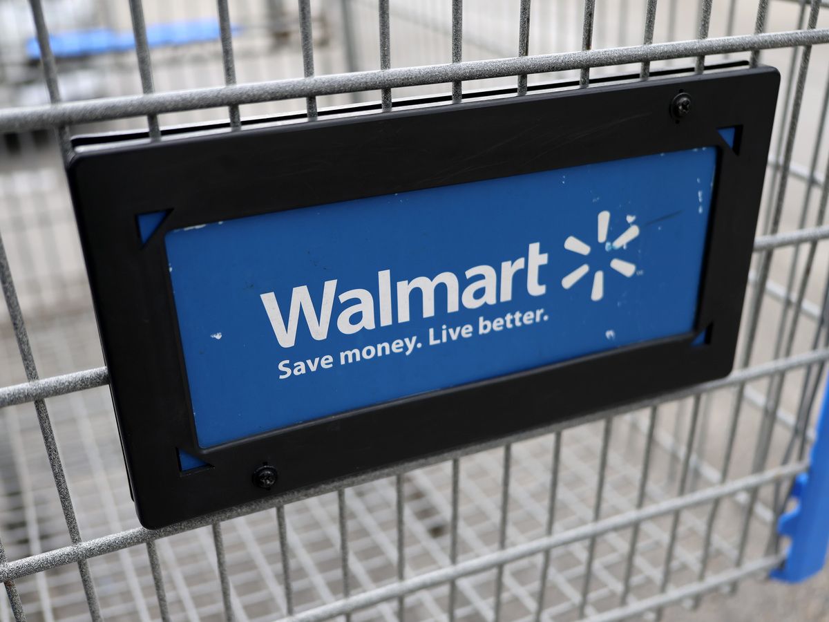 A Walmart sign hangs on a cart outside the store on August 20, 2026, in Miami, Florida.