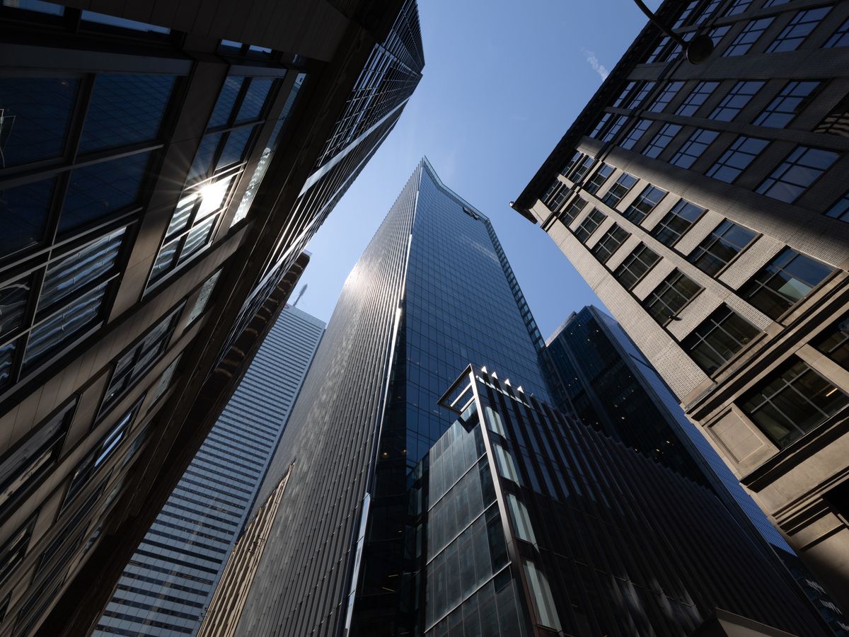 The Ernst & Young Tower in the financial district in Toronto on July 14, 2026.
