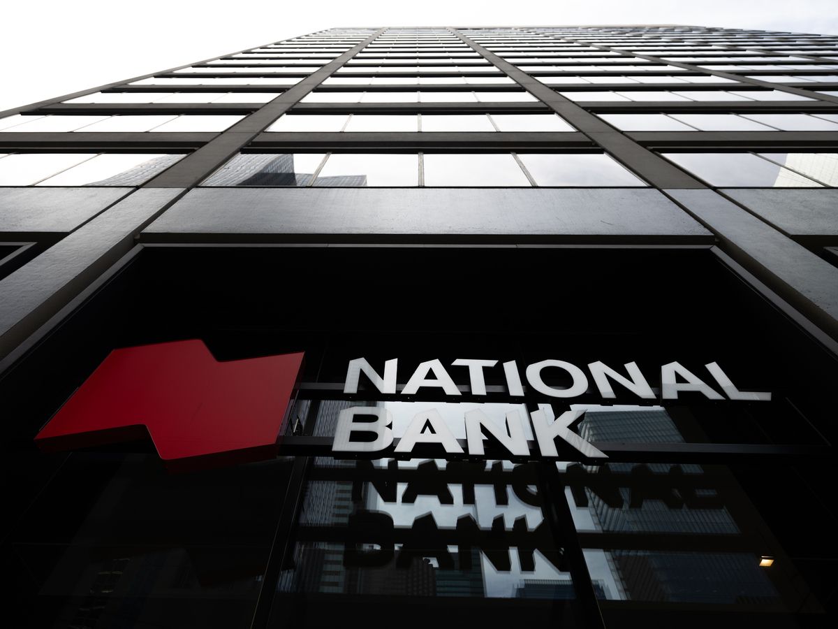 A National Bank logo in the financial district in Toronto on July 14, 2026.