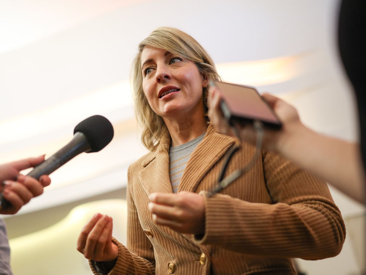 Minister of Industry and Minister responsible for Canada Economic Development for Quebec Regions Mélanie Joly speaks to journalists during a media scrum at SpaceBound 2026 event organized by Space Canada at the Canadian Museum of History in Gatineau on Tuesday, Oct. 20, 2026.