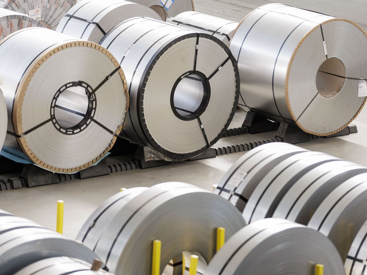 Rolls of steel sits at the ready during the grand opening of ArcelorMittal Tailored Blanks facility in Ingersoll, Ont. on October 22, 2026.