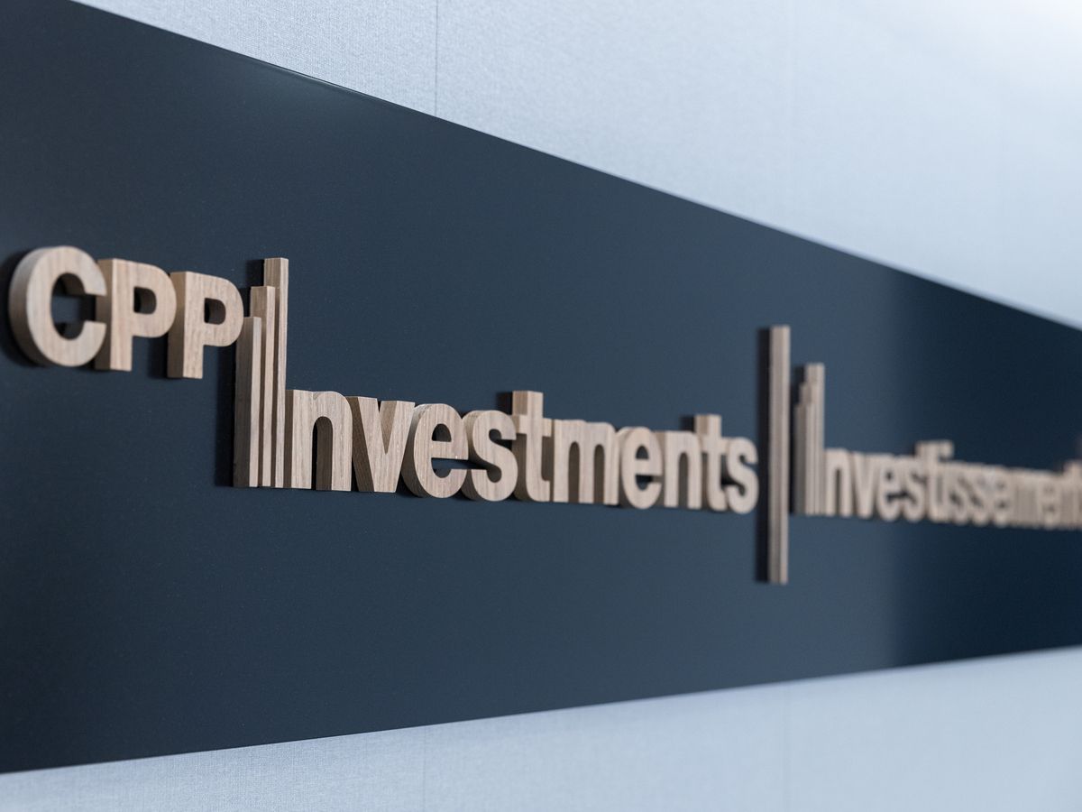CPP Investments signage during an interview for an episode of Bloomberg Wealth with David Rubinstein in New York on July 10, 2024.