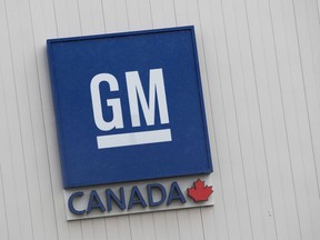 The General Motors plant sign is viewed in Oshawa on November 26, 2018.