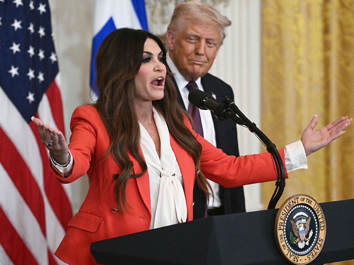 Kimberly Guilfoyle speaks alongside U.S. President Donald Trump during a Greek Independence Day celebration in the East Room of the White House in Washington, DC, in March, 2025. She has been asked to resign as ambassador to Greece.