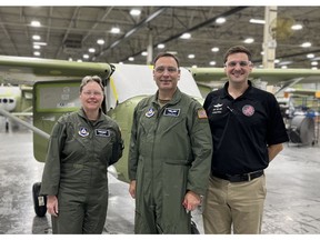 Maj. Gen. Regena Aye and Brig. Gen. R. Jason Bailey of the Civil Air Patrol tour Cessna piston assembly at Textron Aviation's facility in Independence, Kansas