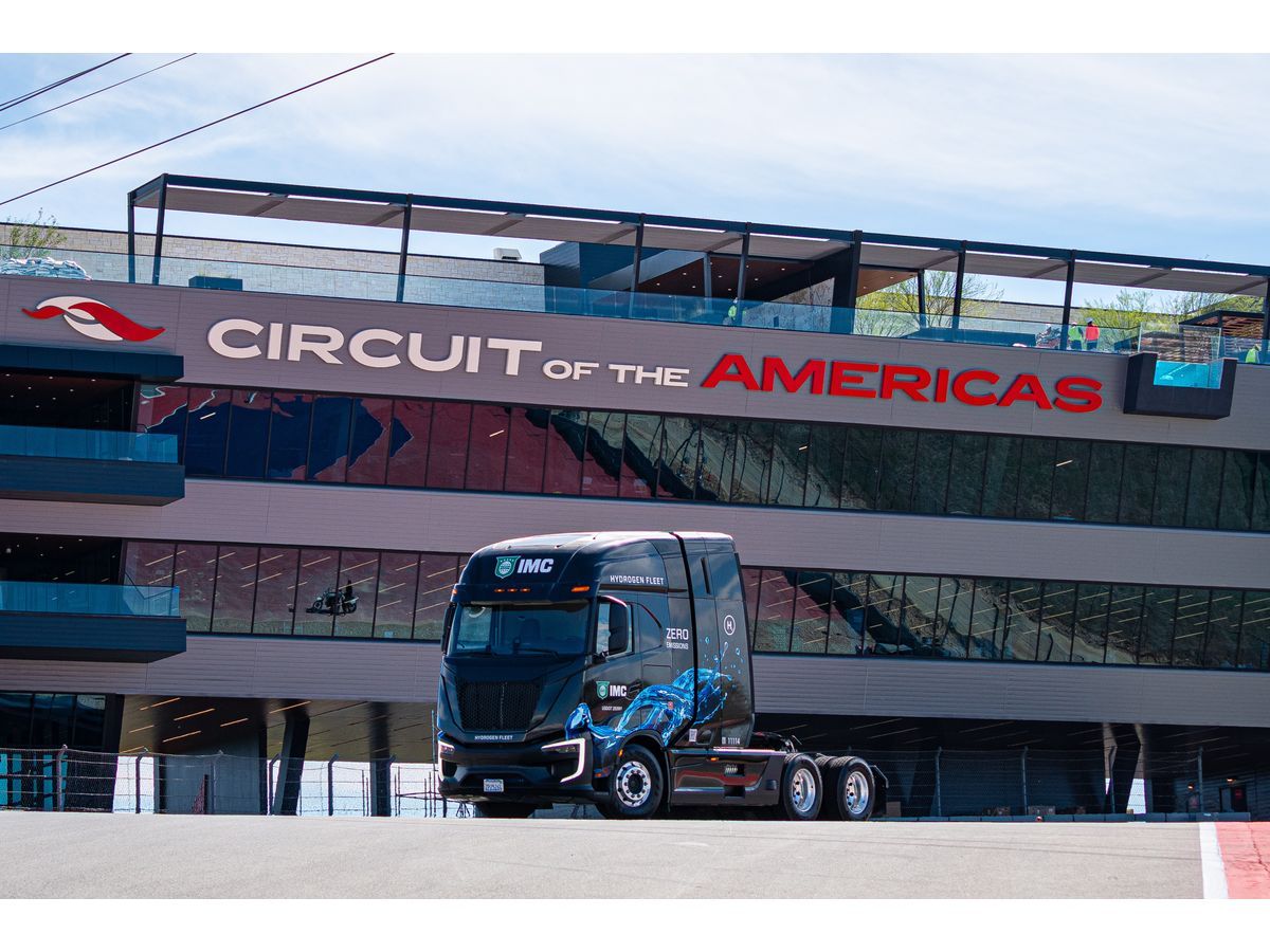 IMC Logistics' hydrogen fuel cell truck at Circuit of the Americas in Austin, Texas, where it will lead the Formula 1 Drivers' Parade on October 25, 2026.