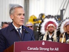 Prime Minister Mark Carney speaks to media in Fort McMurray, Alta., announcing that the Pacific Link pipeline has been listed as a project of national interest on Oct. 1, 2026.