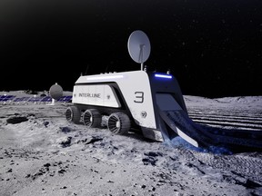 An artist’s rendering shows what Interlune’s Helium-3 harvester might look like on the surface of the moon.