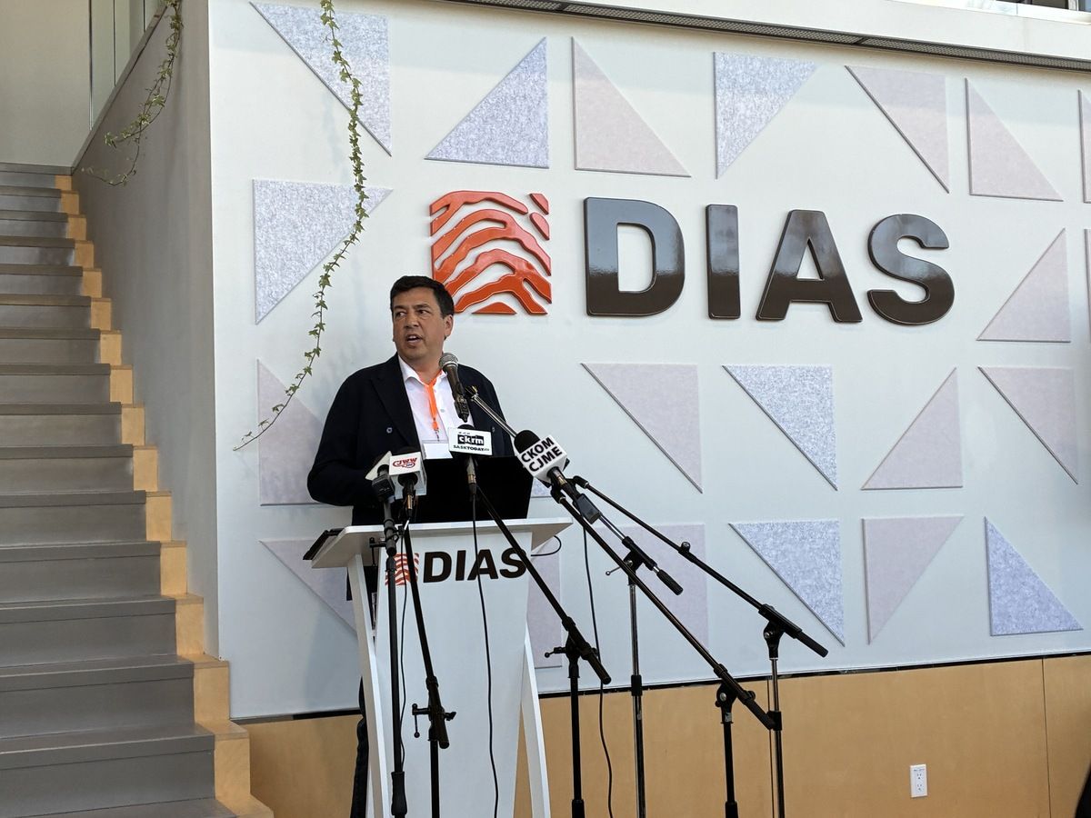 Dias Geophysical Ltd. president and co-founder Glenn Chubak announces the launch of two subsurface radar technologies at the company's headquarters in Saskatoon, Oct. 15, 2026.