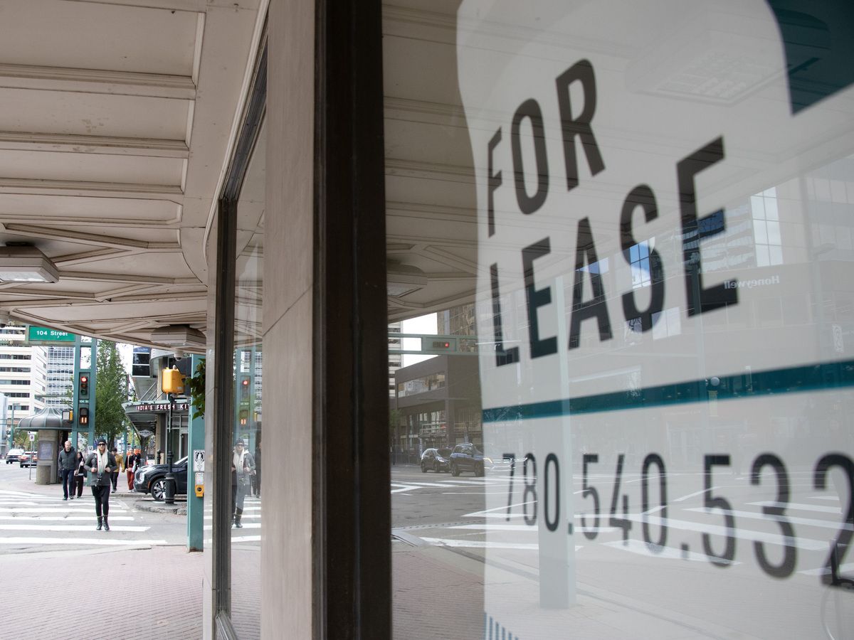 Retail space vacancy at Jasper Ave and 104 Street in Edmonton.