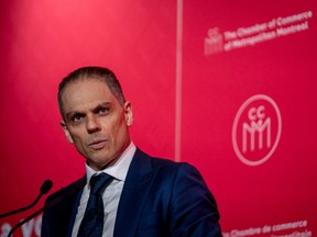 Laurent Ferreira, chief executive of the National Bank of Canada, speaks during the 2026 National Bank Economic Forum at the Montreal Chamber of Commerce in Montreal on Feb. 17, 2026.