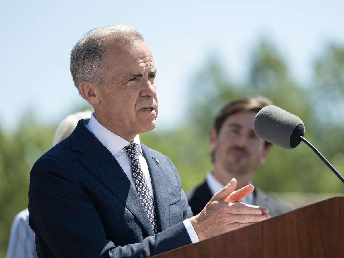 Prime Minister Mark Carney announces 'Building Canada Strong' in the River District in Vancouver on June 18, 2026.
