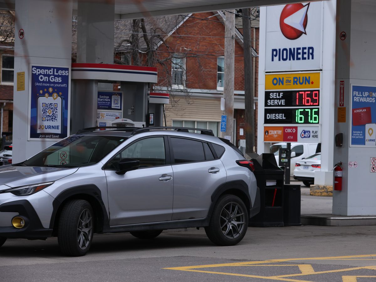 Diesel prices at a Pioneer gas station on Main Street and Gerrard Street East in Toronto.